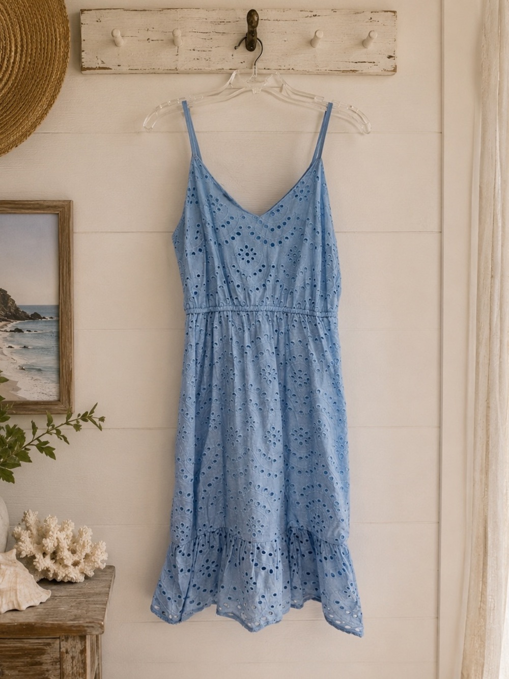 Japna Blue Eyelet Sundress NWT Beach Coastal Summer Dress Cotton M